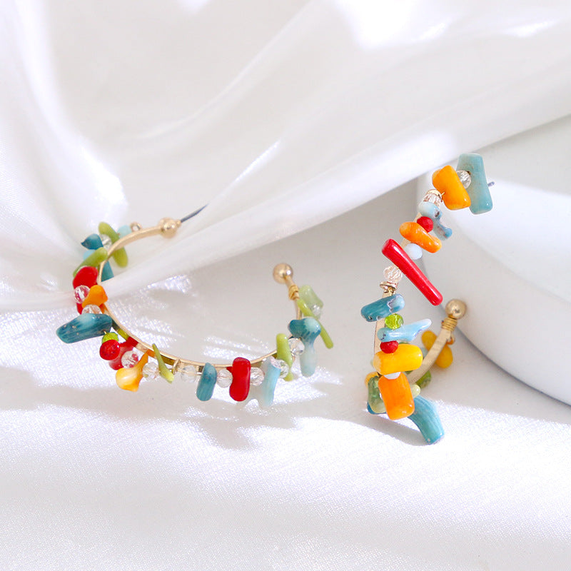 Vintage Cute Bohemia Multicolor Stone Hoop Earring