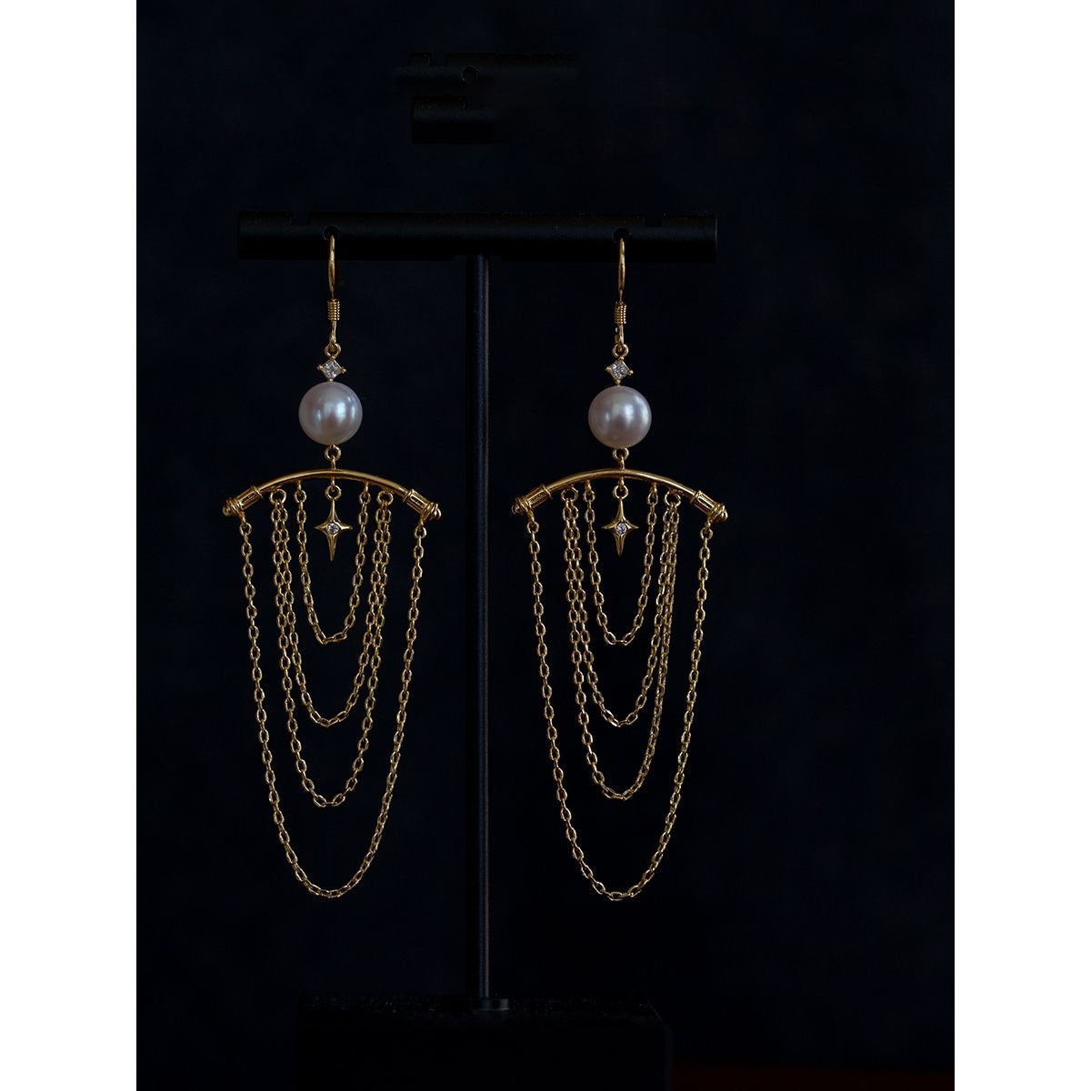 Designer Vintage Pearl and Star Long Tassel Earring