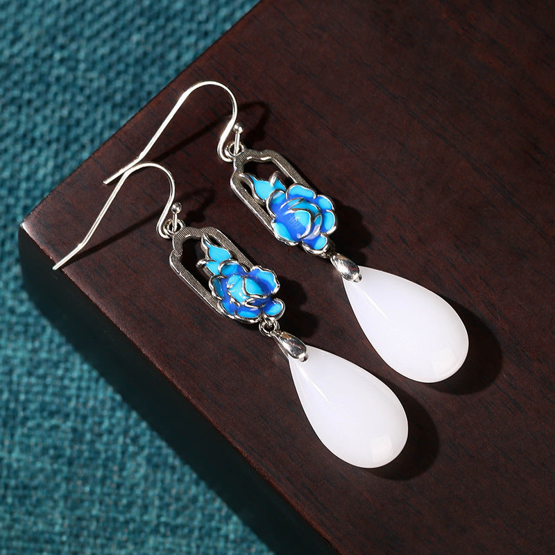 Chinese Style Klein Blue Enamel Antique Drop Glaze Earrings