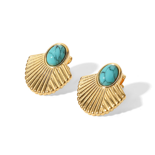 Fresh Vintage 18K Gold-plated Turquoise Fan Earring