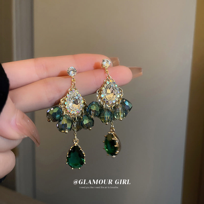 Designer Green Rhinestone Earrings