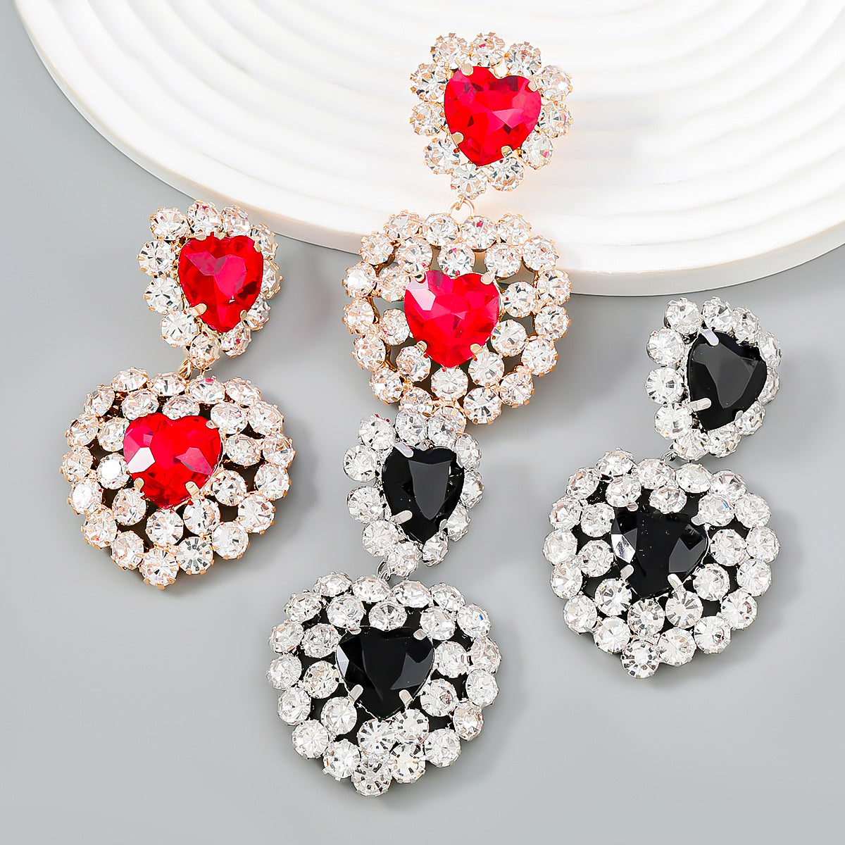 Chic Romantic Double Heart Rhinestone Earrings