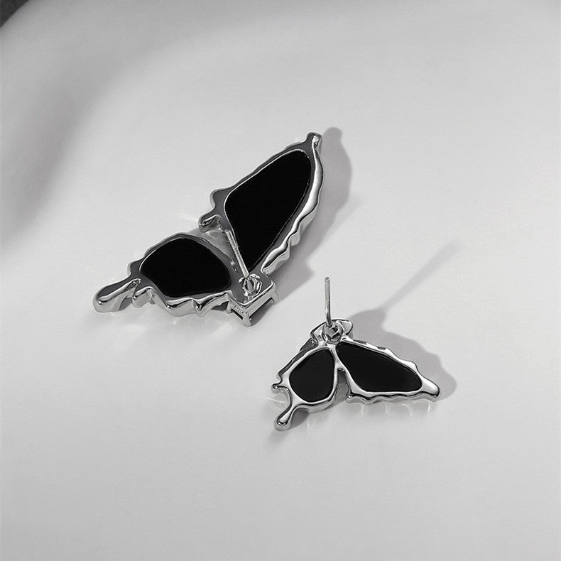 Black Butterfly Irregular Ear Stud