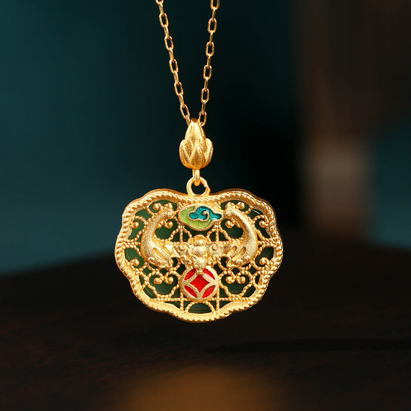 Chinese Traditional Gold-plated and Jade Necklace