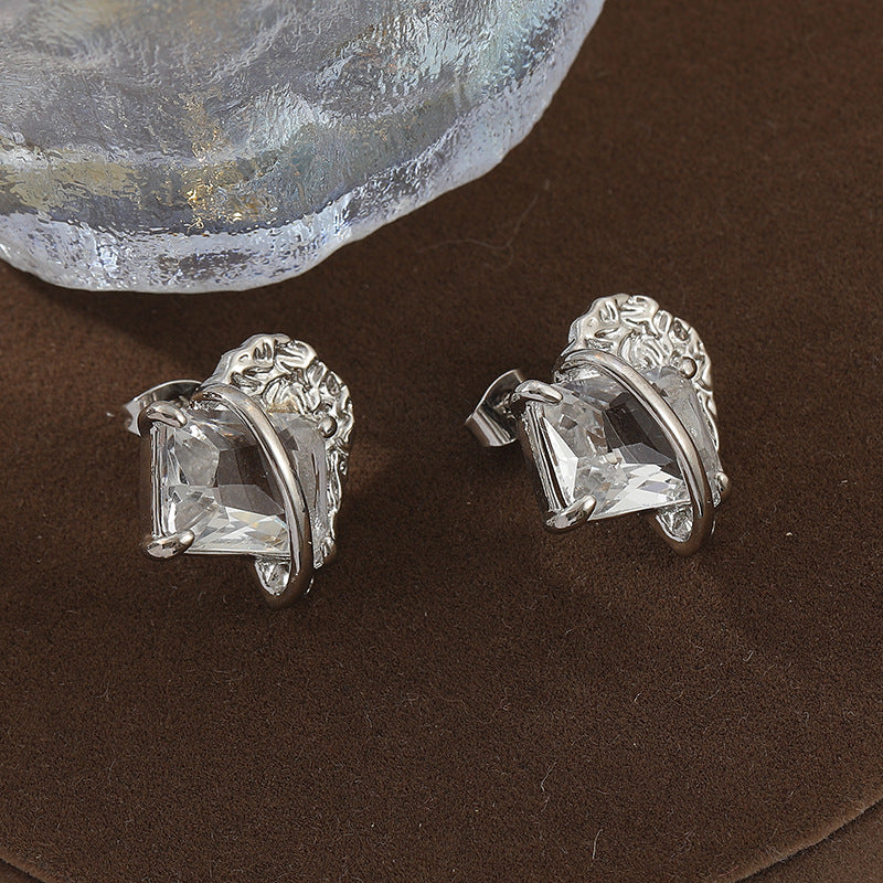 Irregular Metal Lava Binding Gem Earrings Personality 925 Silver Earrings