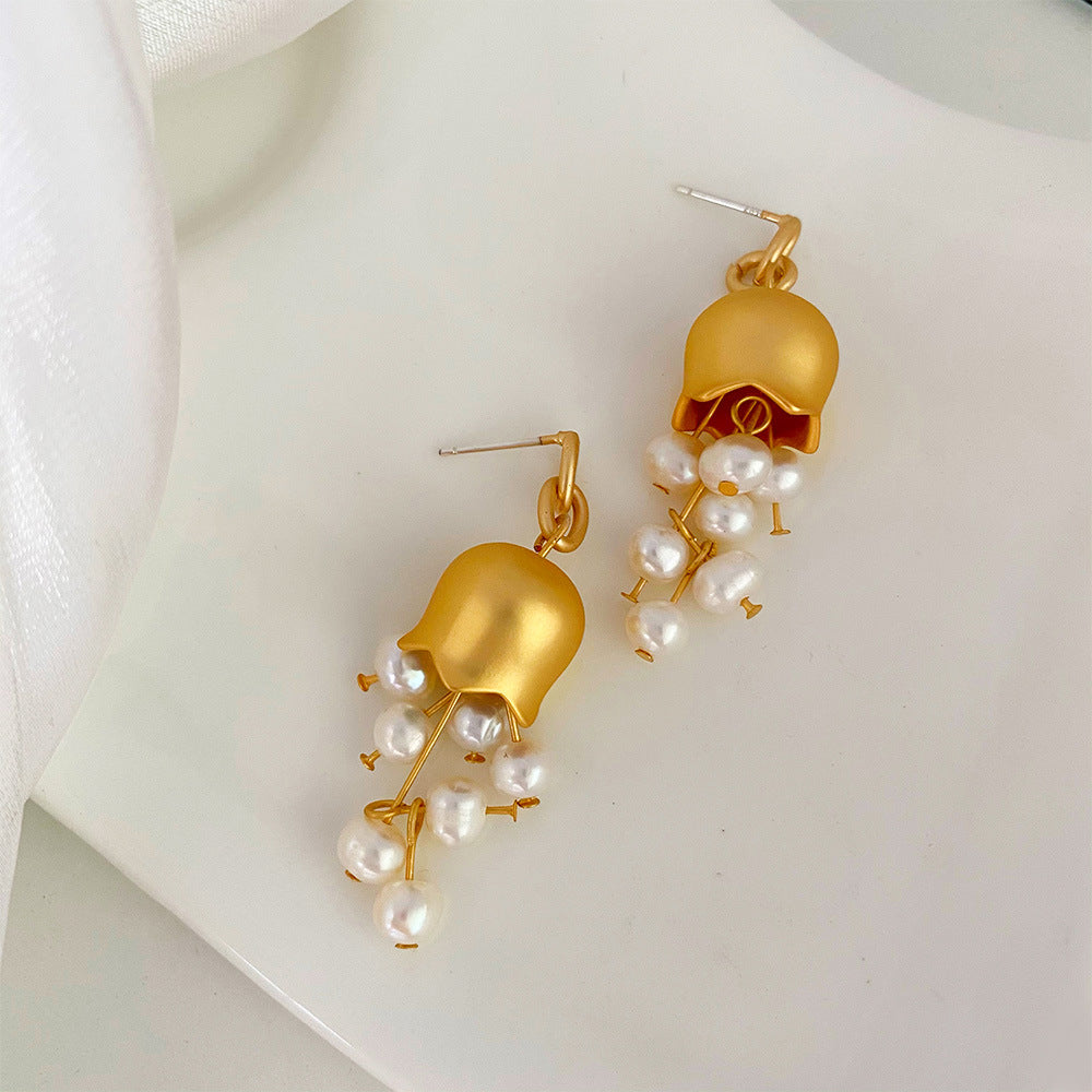 French Vintage Convallaria Majalis & Natural Pearl Earring