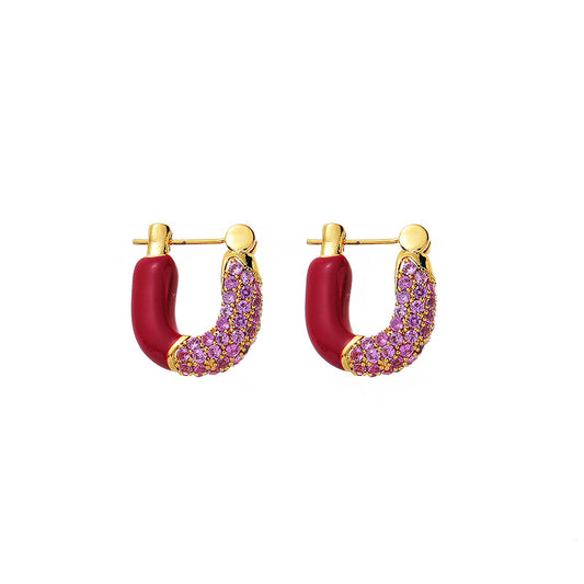 Designer U Shape Inlaid Zircon Clip Earrings