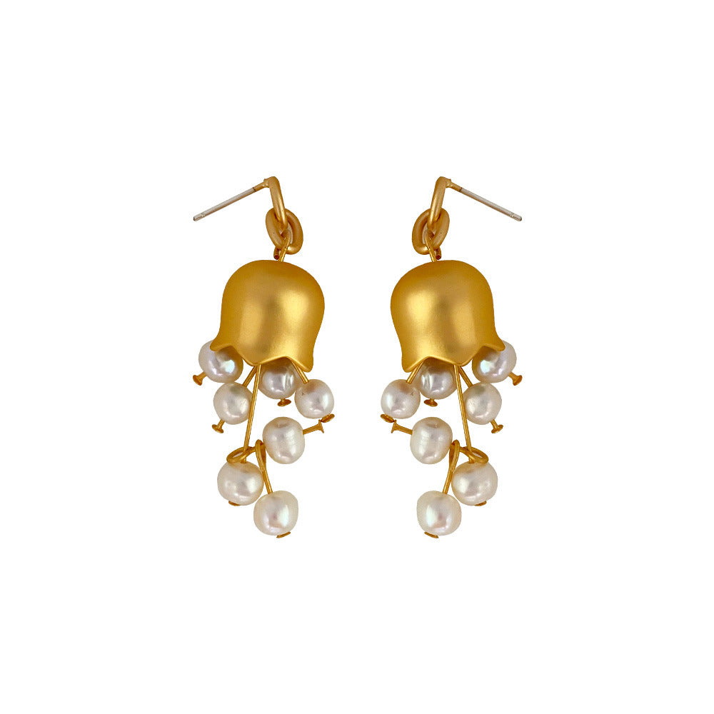 French Vintage Convallaria Majalis & Natural Pearl Earring