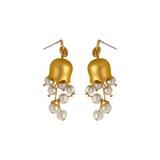 French Vintage Convallaria Majalis & Natural Pearl Earring