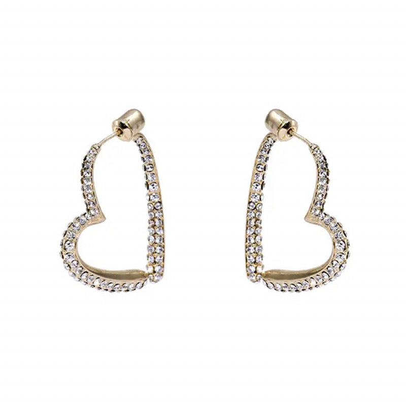 Sweet Rhinestone Gold Heart-shaped Hoop Earring