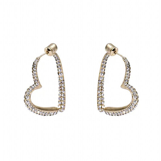 Sweet Rhinestone Gold Heart-shaped Hoop Earring