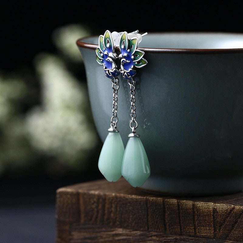 Designer Handmade Green Peacock Drop Earring