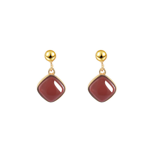 Small Simple S925 Silver Southern Red Agate Stud Earring