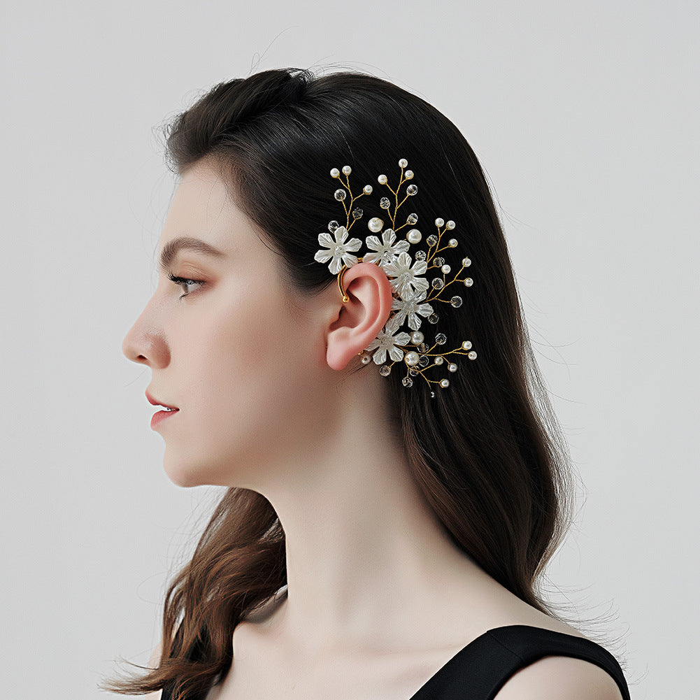 Handmade Imitation pearl Floral Left Ear Cuff for Bride,  No Piercing Wedding gift