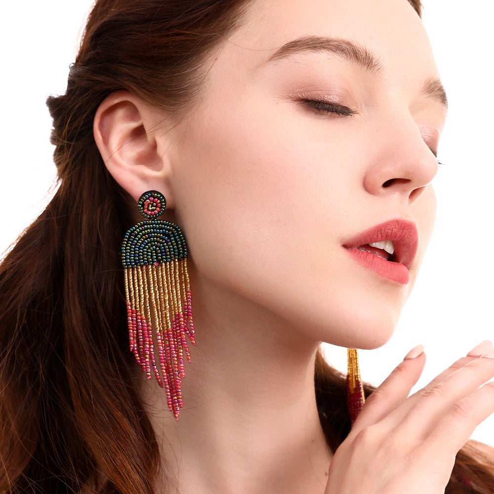 Colorful Bohemian Statement Beaded Dangle Drop Earrings