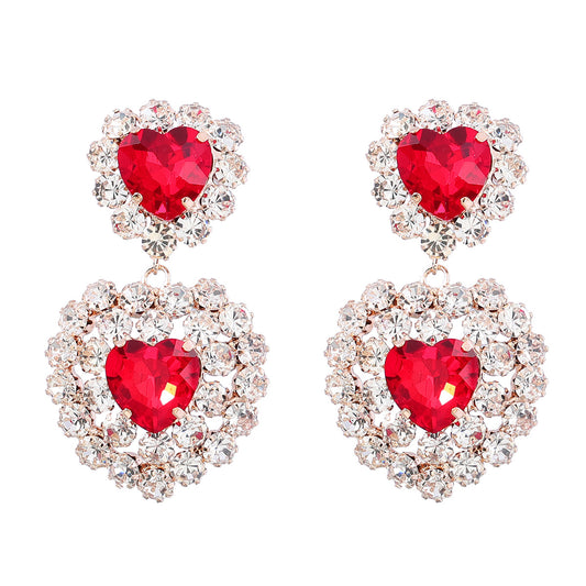 Chic Romantic Double Heart Rhinestone Earrings