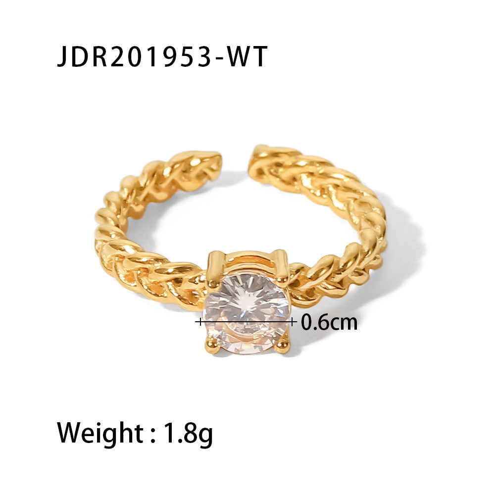 18k Gold-plated Round Rhinestone Chain Opening Ring