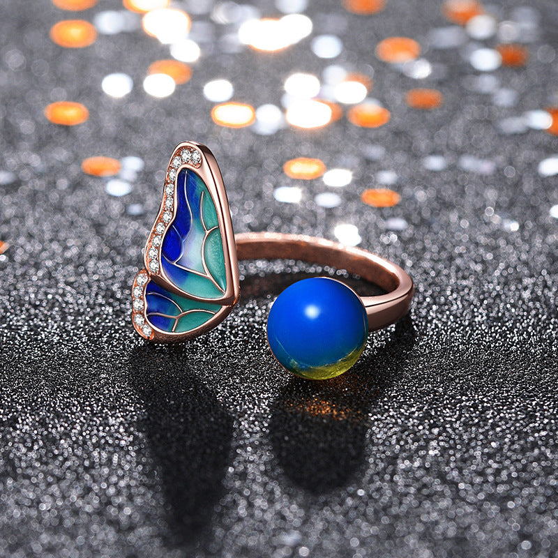 Chinese Style Blue Butterfly Enamelled Ring