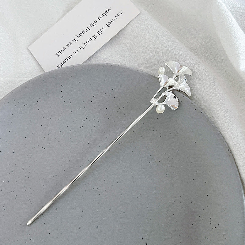 Vintage Ginkgo Leaf Pearls Metal Hair Stick