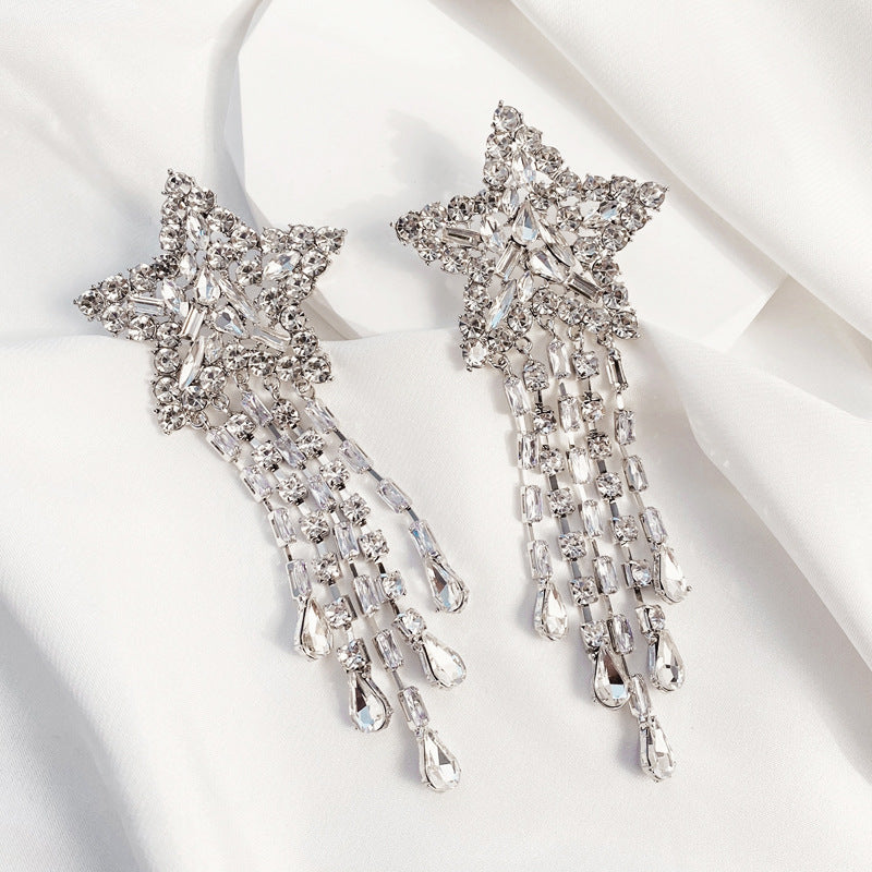 Shining Star Tassel Silver Plating Drop Earring