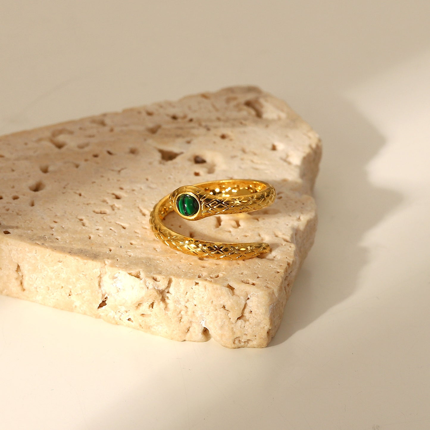 Gold-plated Gold Green Stone Snake Ring