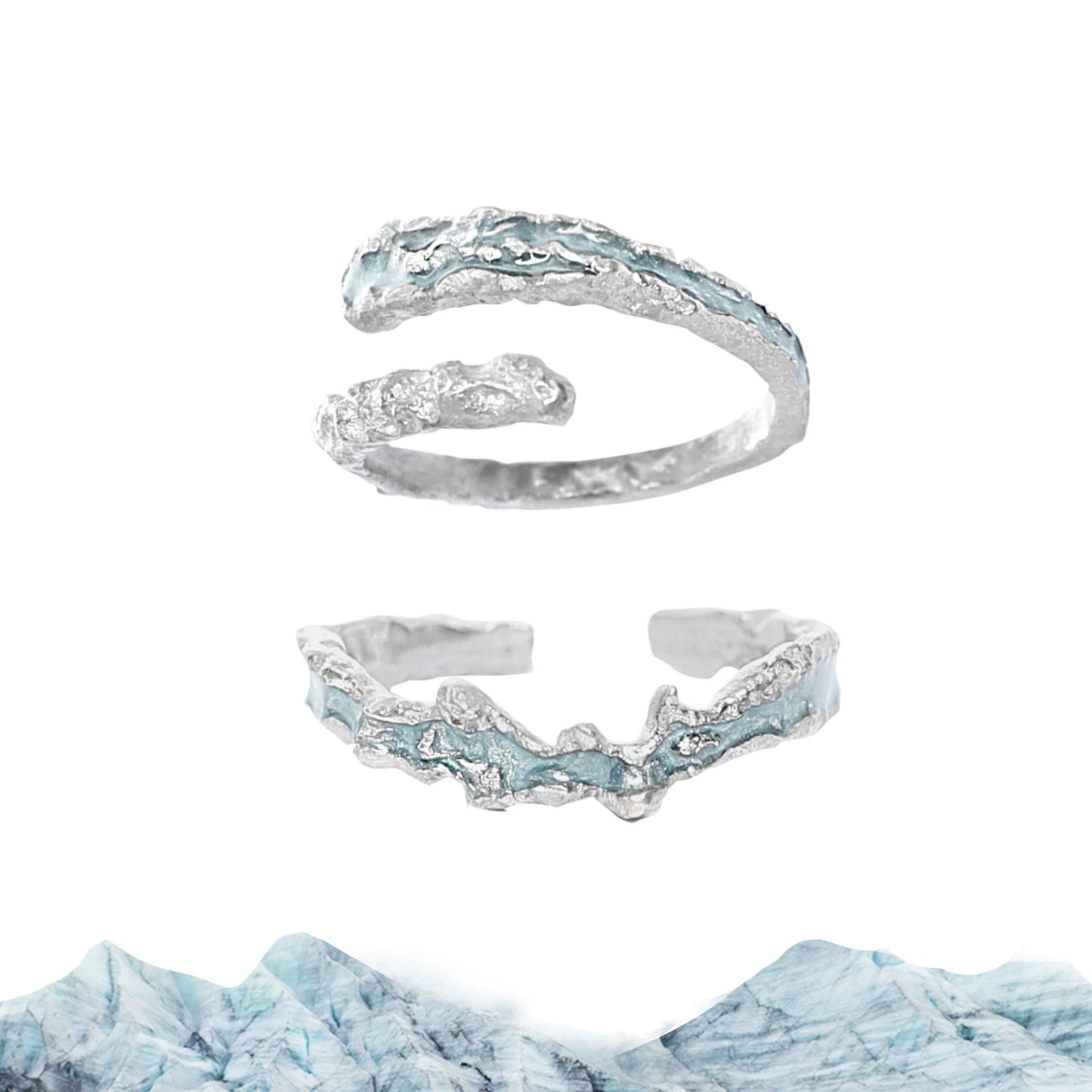 Silver Plating Blue Glacier Ring for Couples