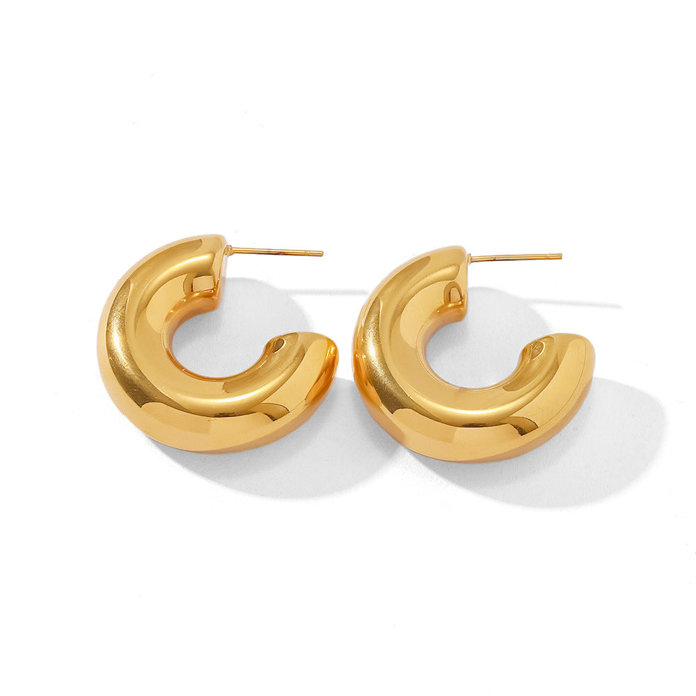 18K Gold Plated Simple Stylish Chunky Medium Hoop Earrings