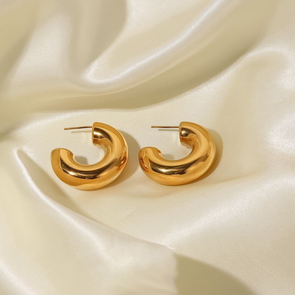 18K Gold Plated Simple Stylish Chunky Medium Hoop Earrings