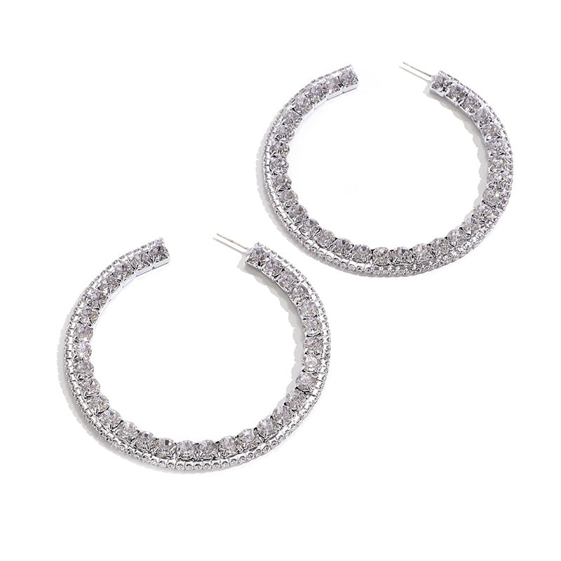 Large Classic Rhinestone Hoops Earring