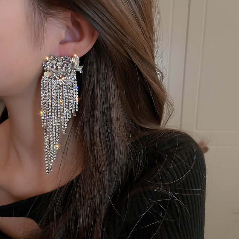 Floral Fancy Large Rhinestone Tassel Earring