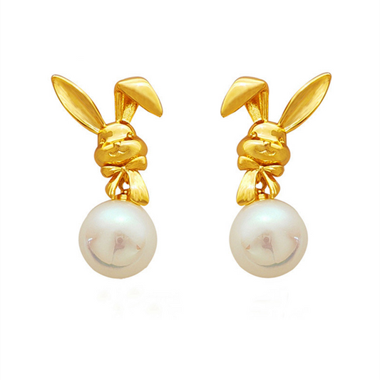 Cute Rabbit and Pearl Stud Earring