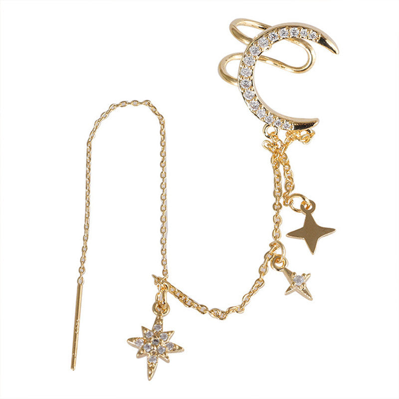 Romantic Star and Moon Rhinestone Shining Ear Cuff