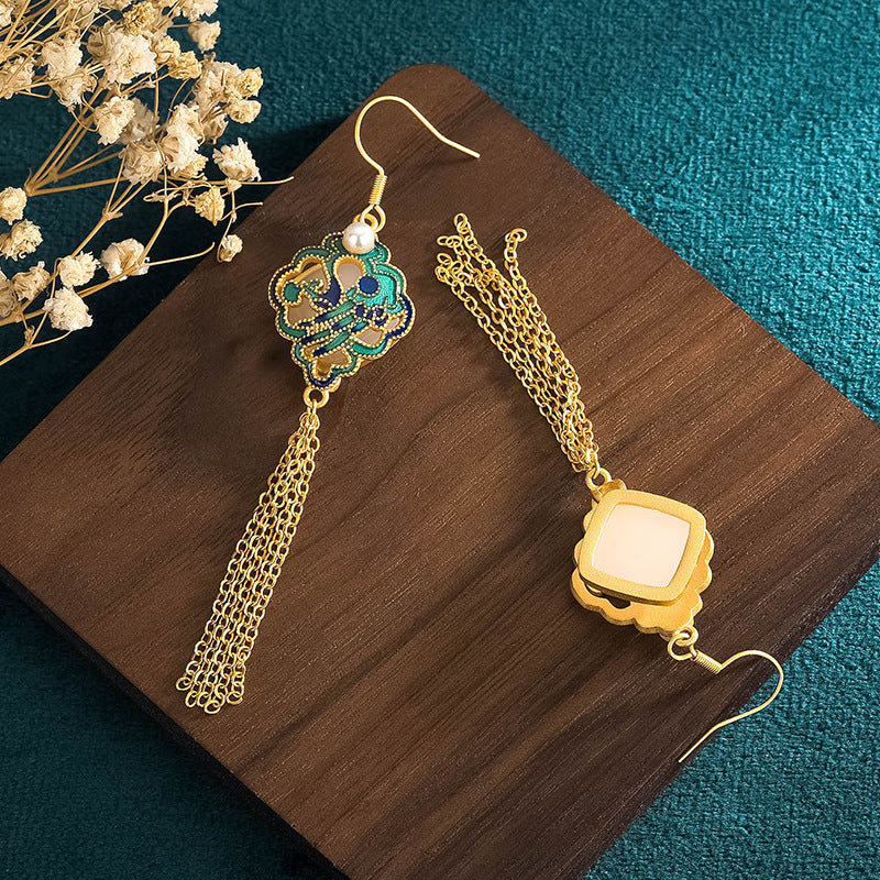 Chinese Style Ethnic Unique Chic Green Tassel Drop Earring