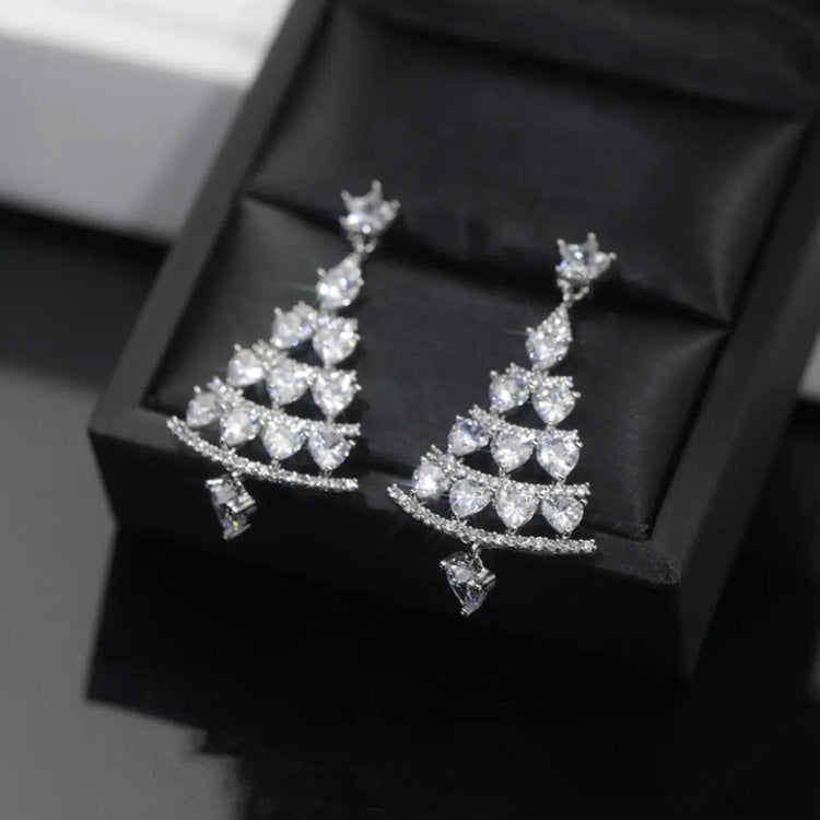 Rhinestone Silver Christmas Tree Chandelier Earring