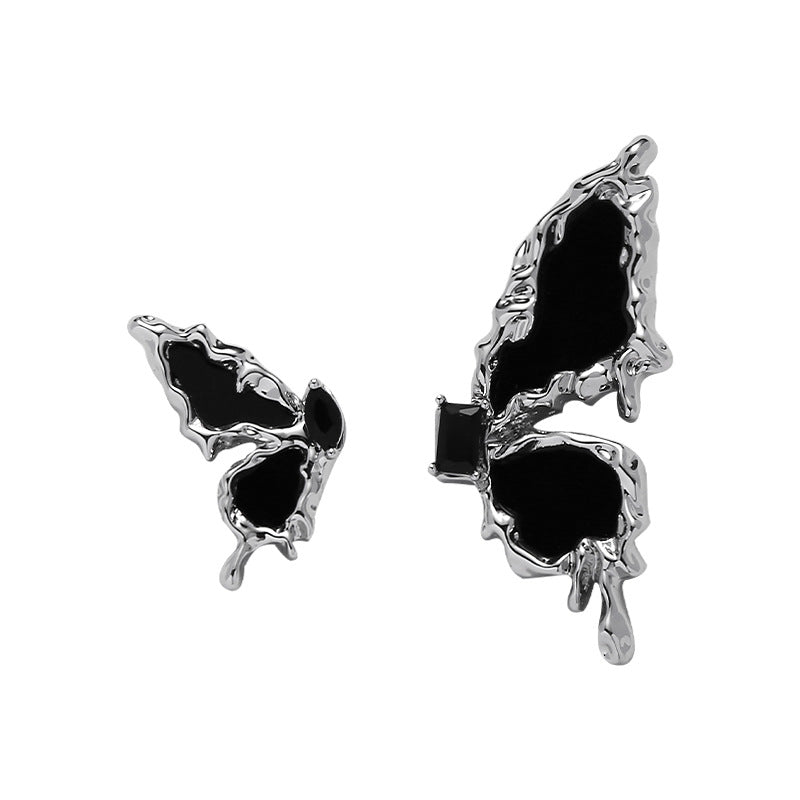 Black Butterfly Irregular Ear Stud