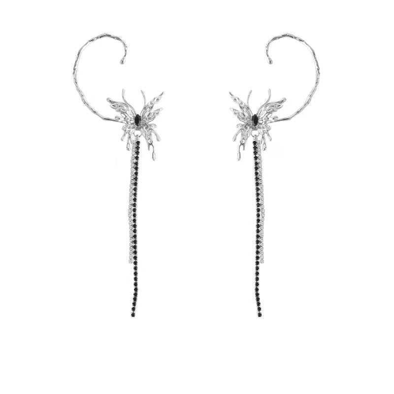 Chic Designer Silver Butterfly Tassel Ear Cuff