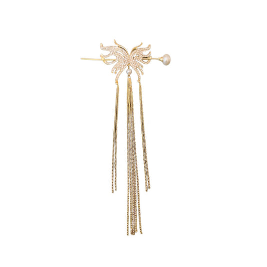 Designer Rhinestone Shining Butterfly Tassel Hairpin