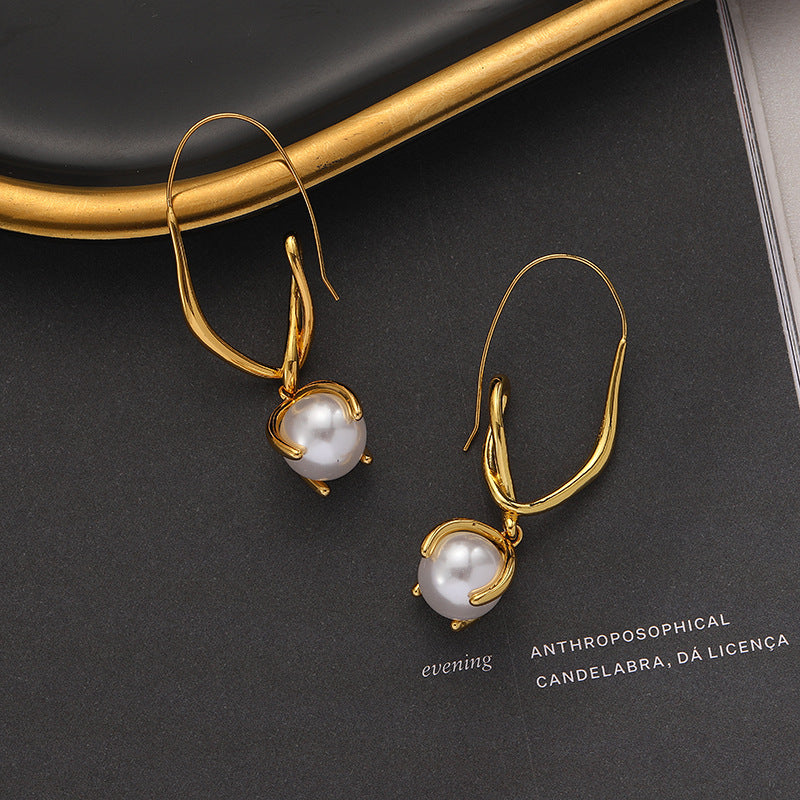 Trendy Elegant Geometric Pearl Earrings Simple Design Ear Hooks