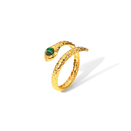 Gold-plated Gold Green Stone Snake Ring