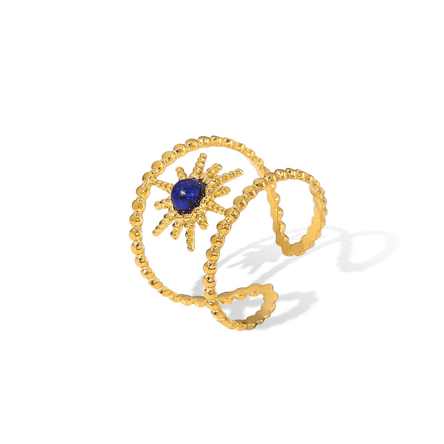 18K Gold-plated Vintage Star Bluestone Opening Ring