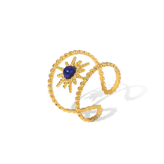 18K Gold-plated Vintage Star Bluestone Opening Ring