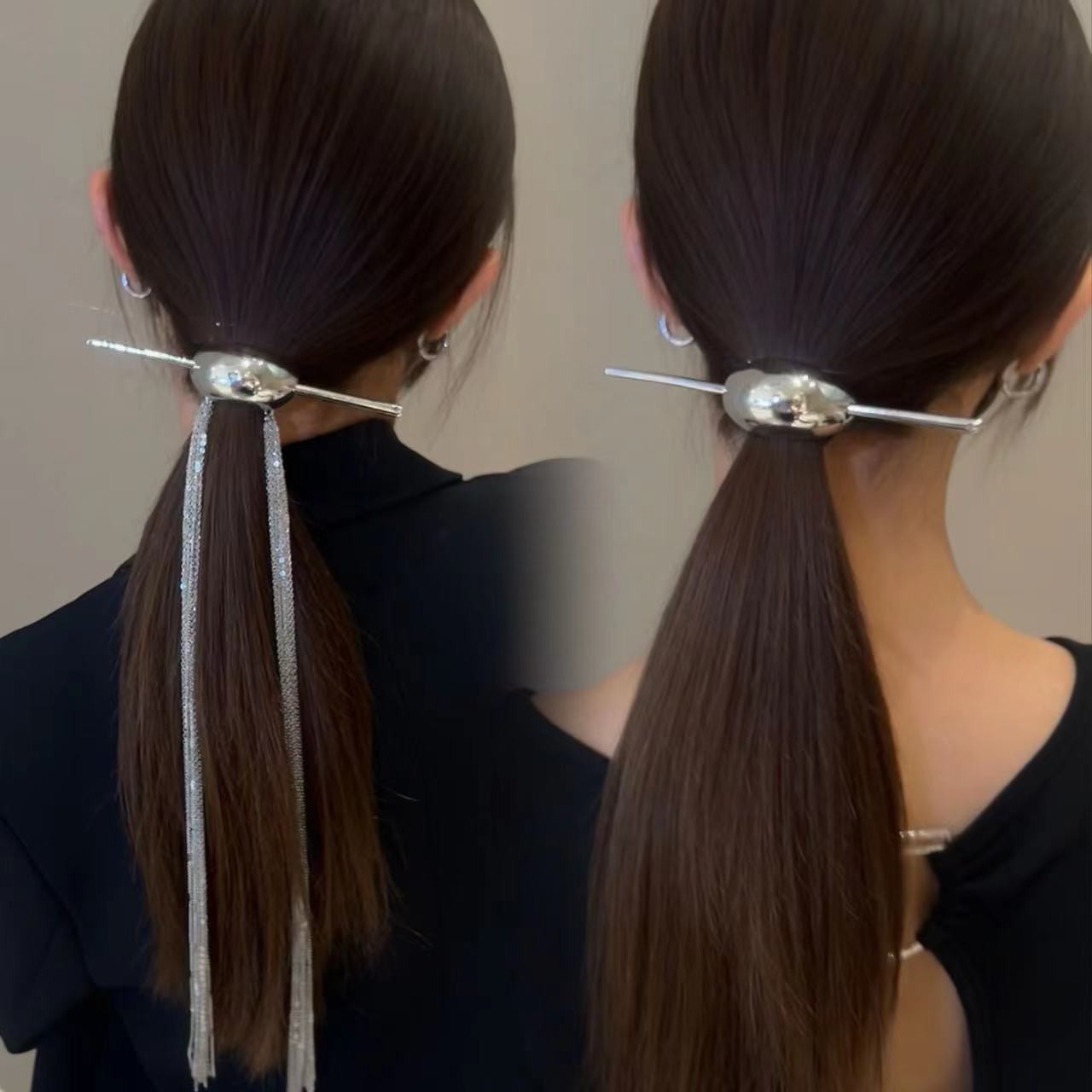 Chic Silver Long Tassel (removable）Metal Hairpin