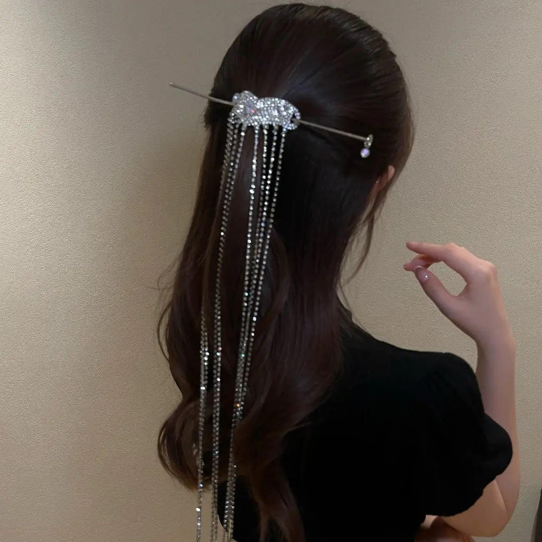 Bling Heart-shaped Long Tassel Rhinestone Hairpin